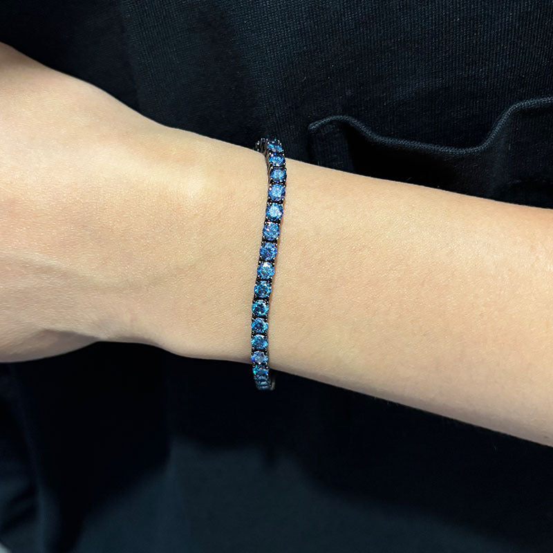 Minimalist Full-Crystal Sterling Silver Couple Bracelets