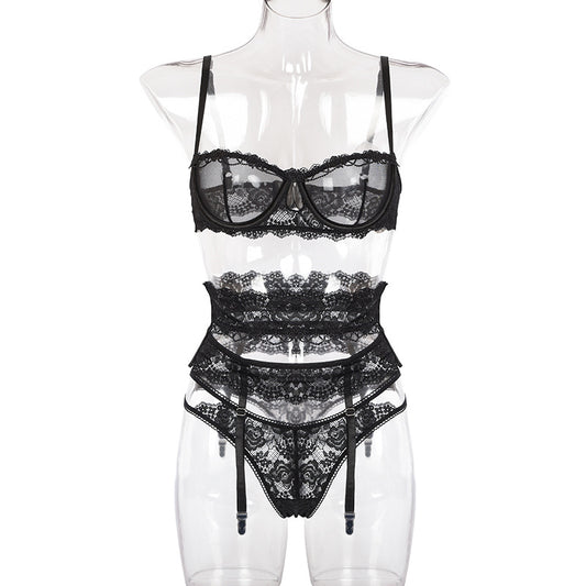 3-Piece Transparent Lace Lingerie Set