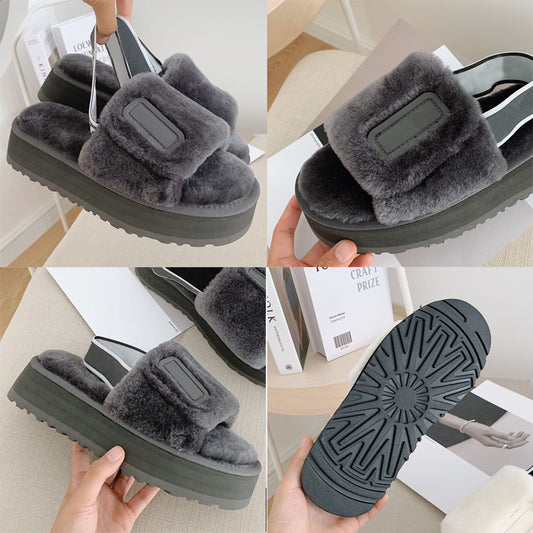 Women's Wool Disco Slide Slippers - Thick-soled Sandals