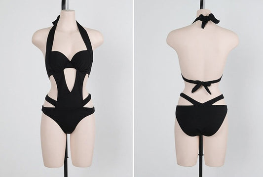 Sexy Black Halter Cut-Out Bandage Trikini