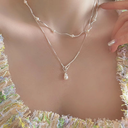 S925 Sterling Silver Bar Pearl Necklace for Women