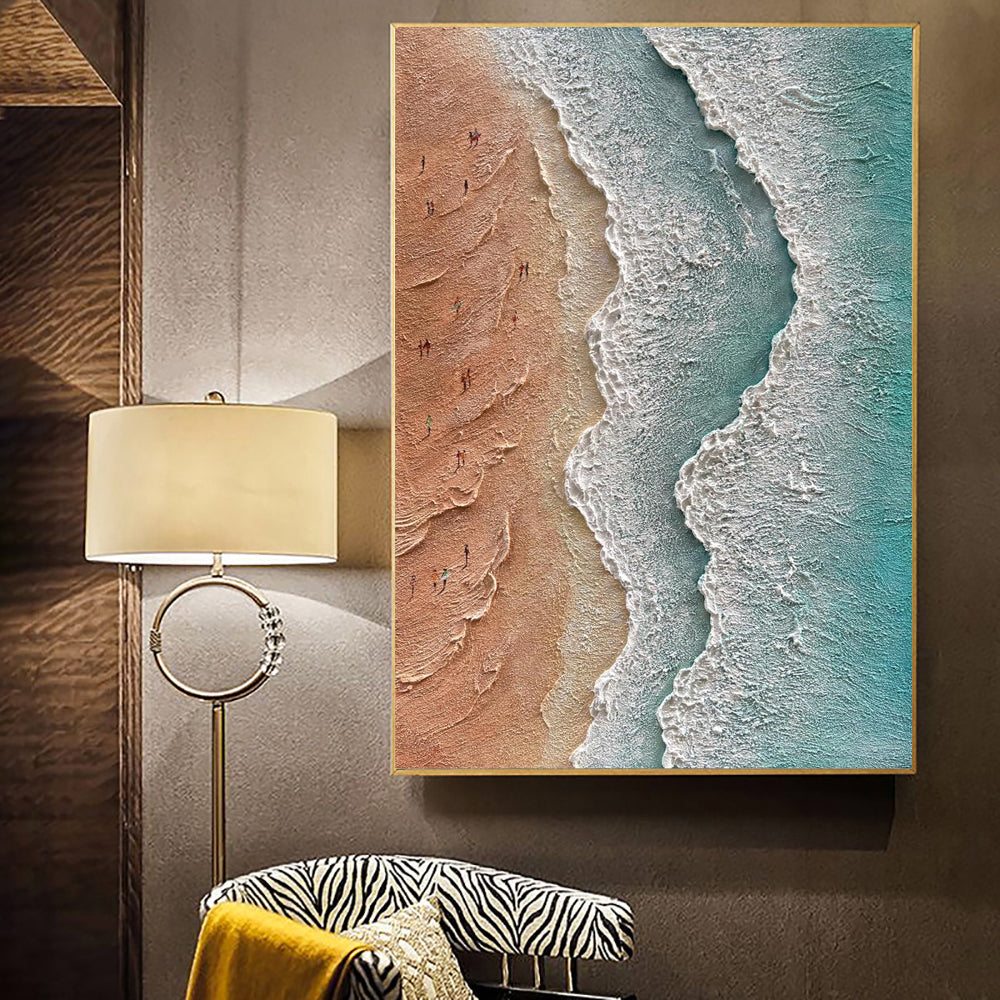 Handmade 3D Textured Acrylic Design Seaside Beach Vacation Landscape Canvas Oil Painting Wall Decor Art Unframed Wall Picture Crafts Hot Selling Pieces