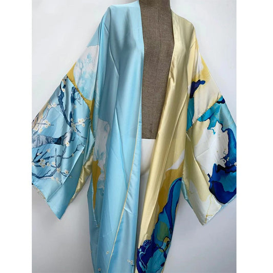 Kimonos Verano Women Print Long Sleeve Cardigan Fem Dress