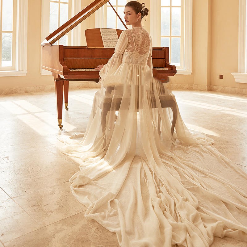 Women's Ostrich Feather Light Gauze Pajama Suspender Set