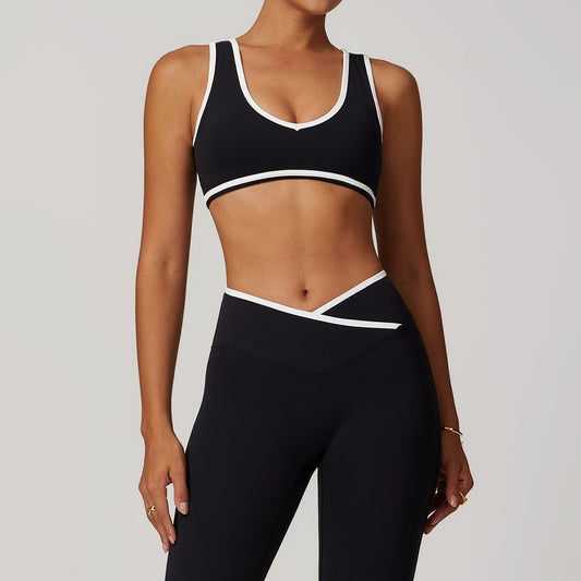 Contrast Color Shockproof Sports Bra with Wide Shoulder Straps