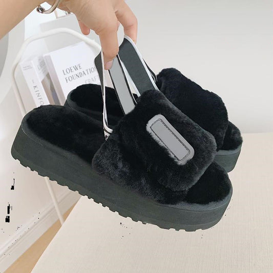Women's Wool Disco Slide Slippers - Thick-soled Sandals