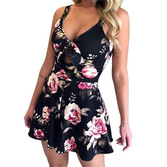 Women’s Printed Loose Dress with Bow Tie Detail