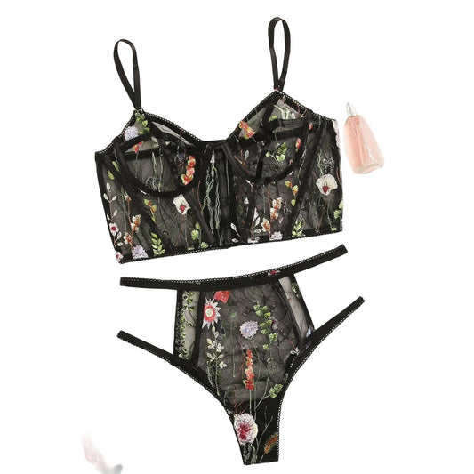 2-Piece Mesh Lace Lingerie Set