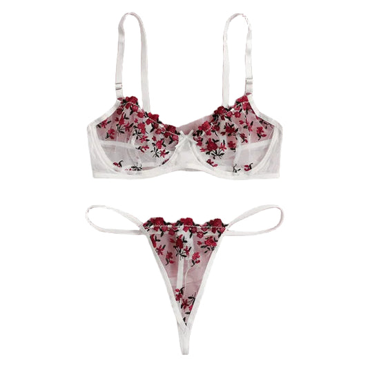 Floral Embroidery Lingerie Set