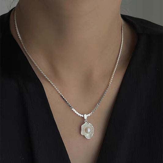 S925 Sterling Silver Poached Egg Pearl Necklace