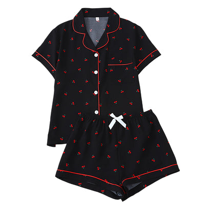 Women’s Bubble-Pleated Cardigan Printed Pajama Set