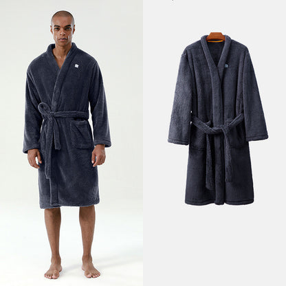 Men's Plush Coral Velvet Nightgown - Warm Robe