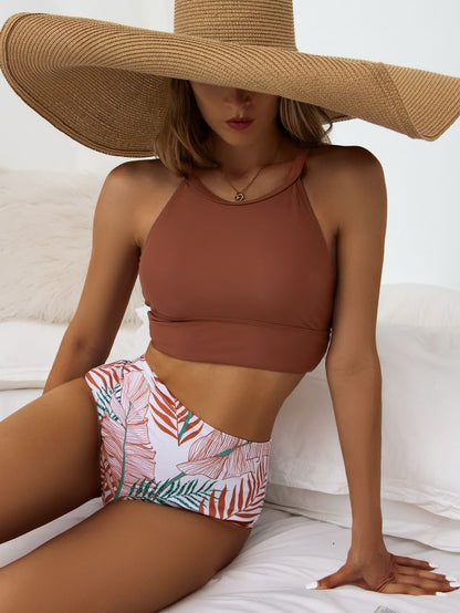 Women's Printed High Waist Split Bikini