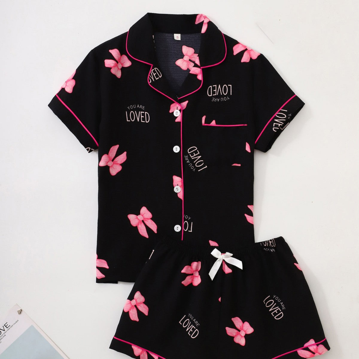 Women’s Bubble-Pleated Cardigan Printed Pajama Set