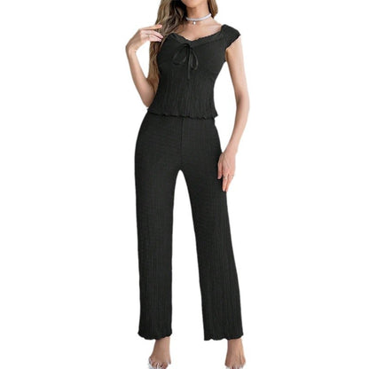 Elegant V-Neck Lace Pajama Set for Women