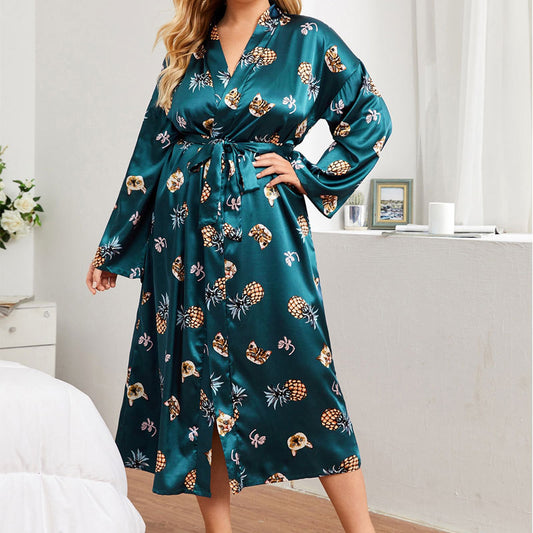 Flower Print V-Neck Bathrobe & Sleepwear
