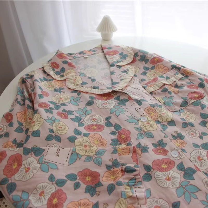 Women's Cotton Sweet Lace Pajama Set - Spring Summer