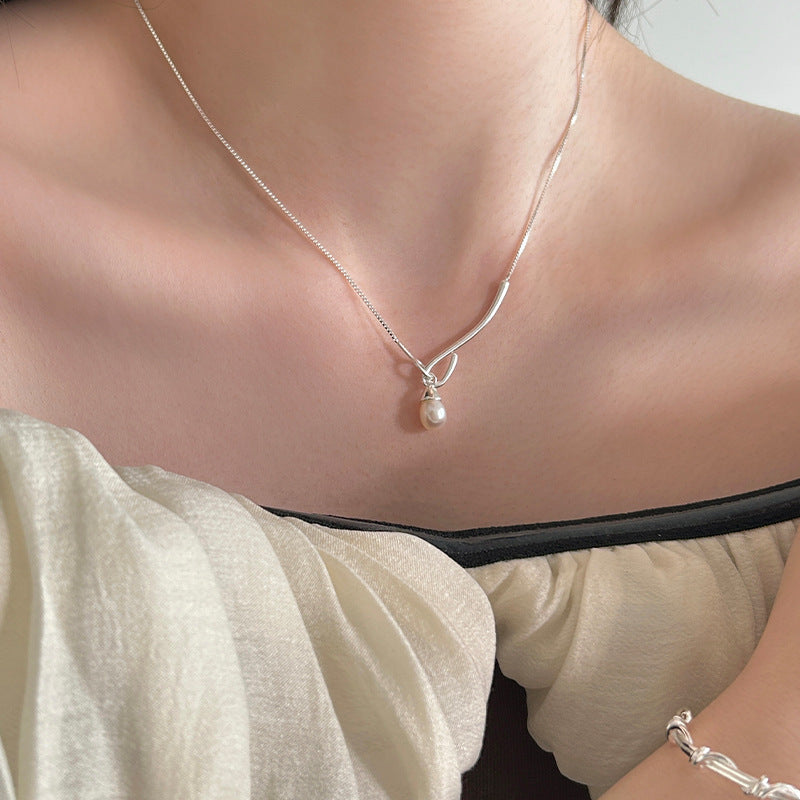 S925 Sterling Silver Bar Pearl Necklace for Women