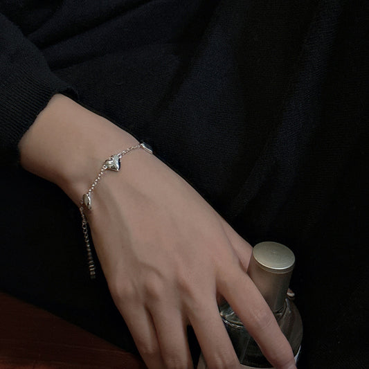 S925 Sterling Silver Pleated Heart Bracelet