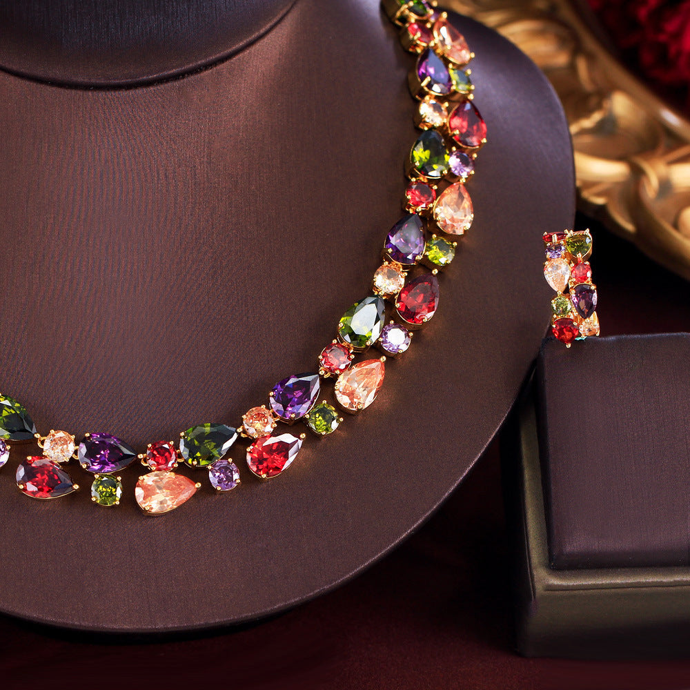 Colorful Waterdrop Necklace & Earring Set