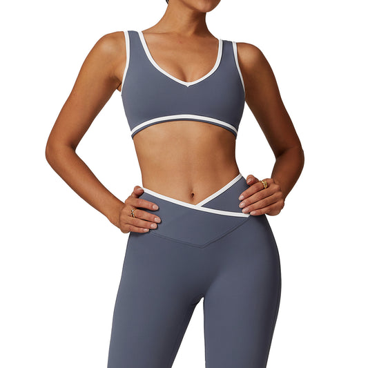 Contrast Color Shockproof Sports Bra with Wide Shoulder Straps
