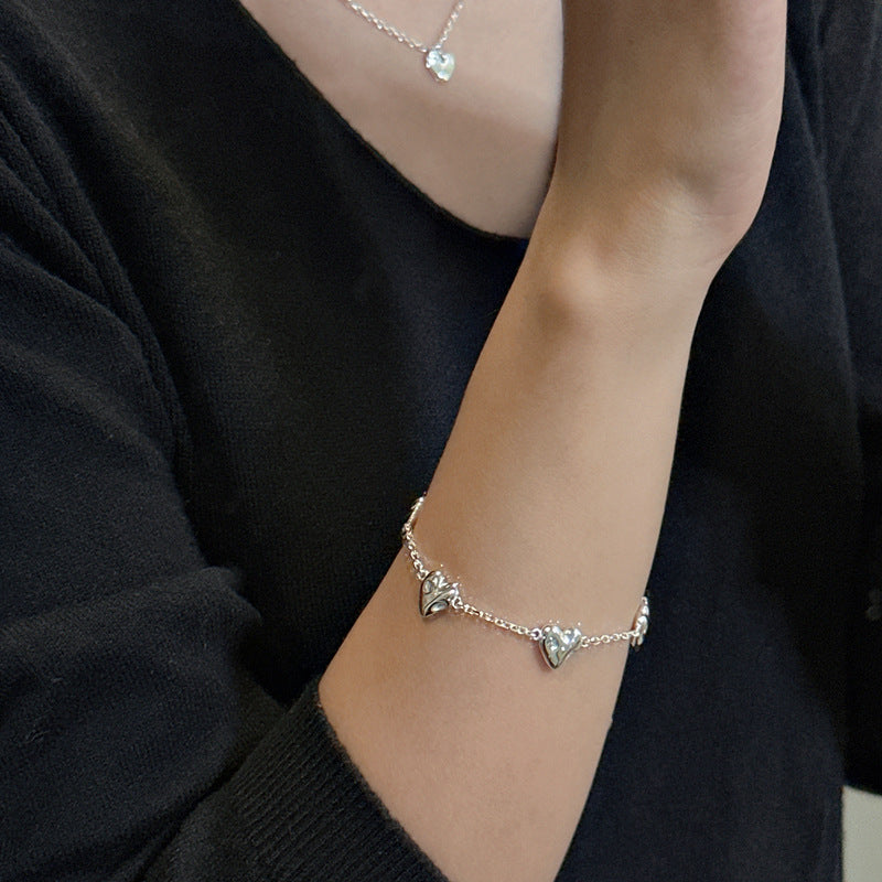 S925 Sterling Silver Pleated Heart Bracelet