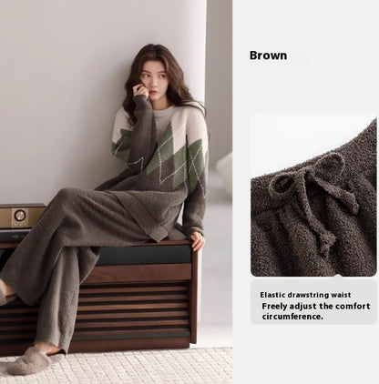 Women's Coral Fleece Pajamas - Cozy Round Neck Pullover Set