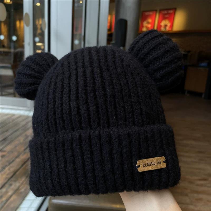 Autumn & Winter Bear Ears Wool Hat – Warm & Cute Women’s Beanie