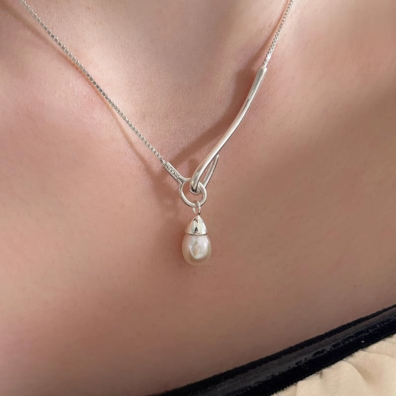 S925 Sterling Silver Bar Pearl Necklace for Women
