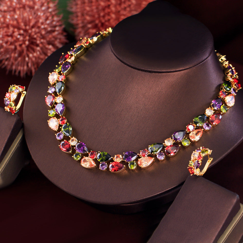 Colorful Waterdrop Necklace & Earring Set