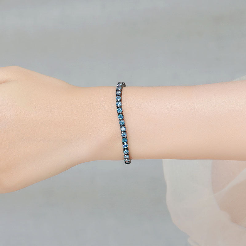 Minimalist Full-Crystal Sterling Silver Couple Bracelets