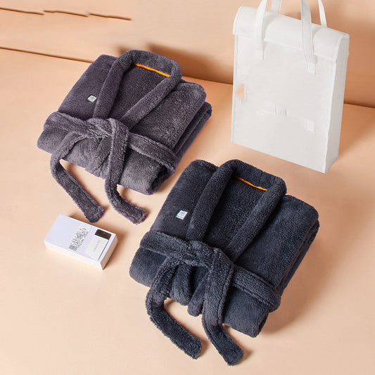 Men's Plush Coral Velvet Nightgown - Warm Robe