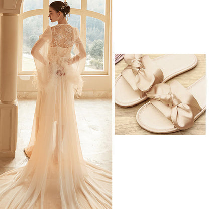 Women's Ostrich Feather Light Gauze Pajama Suspender Set