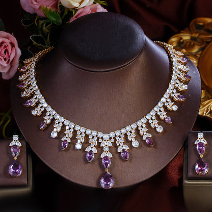 Women’s Purple Waterdrop Necklace & Earring Set