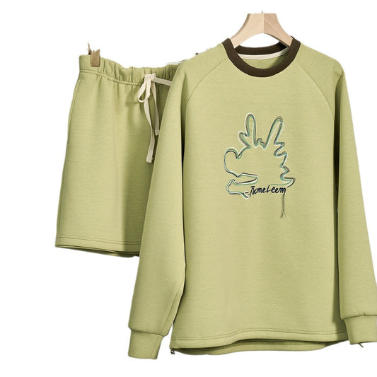 Embroidered Air Layer Sweater Loungewear Set