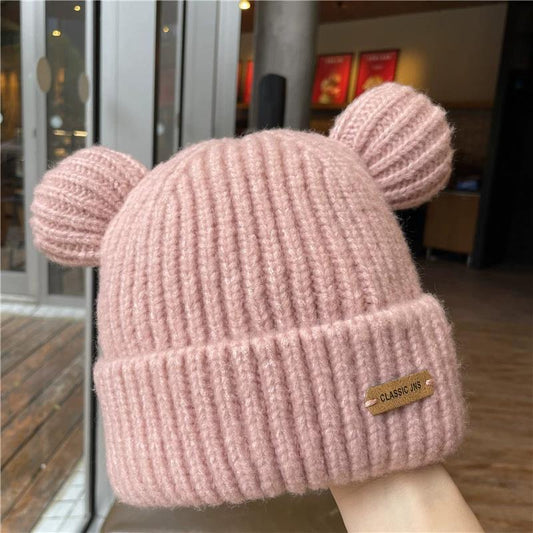 Autumn & Winter Bear Ears Wool Hat – Warm & Cute Women’s Beanie