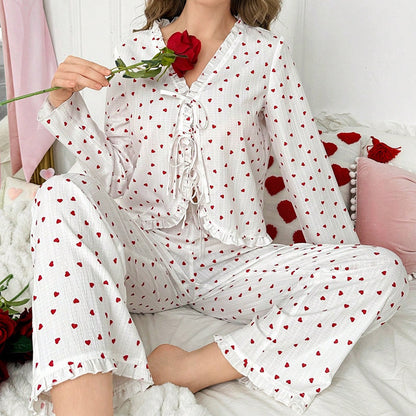 heart print pajamas, cute pajama set