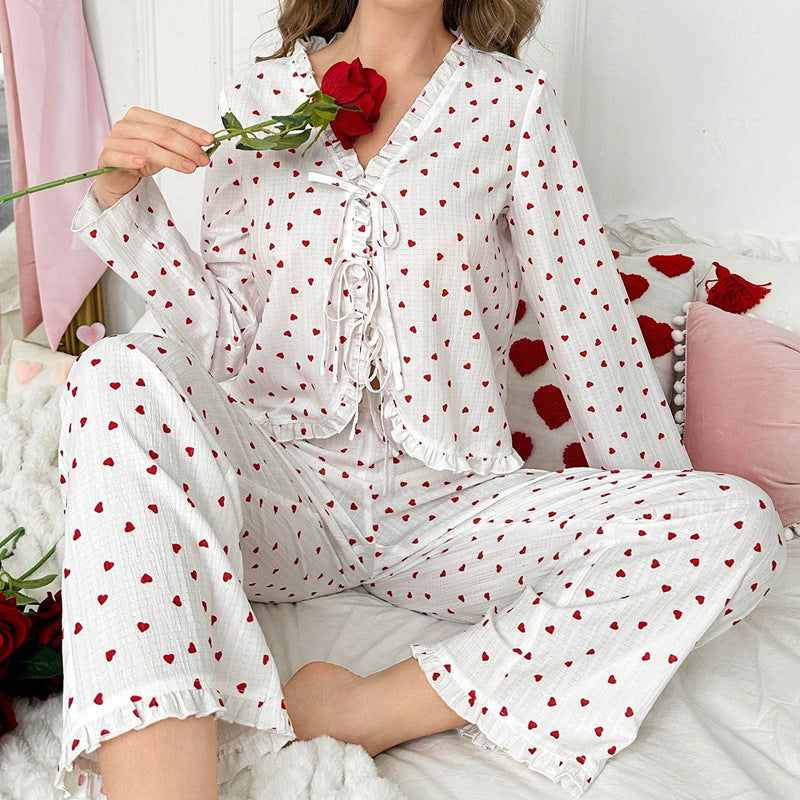 heart print pajamas, cute pajama set