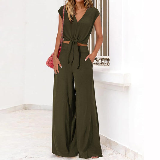 High-Waist Slim-Fit Wide-Leg Pants Suit for Women