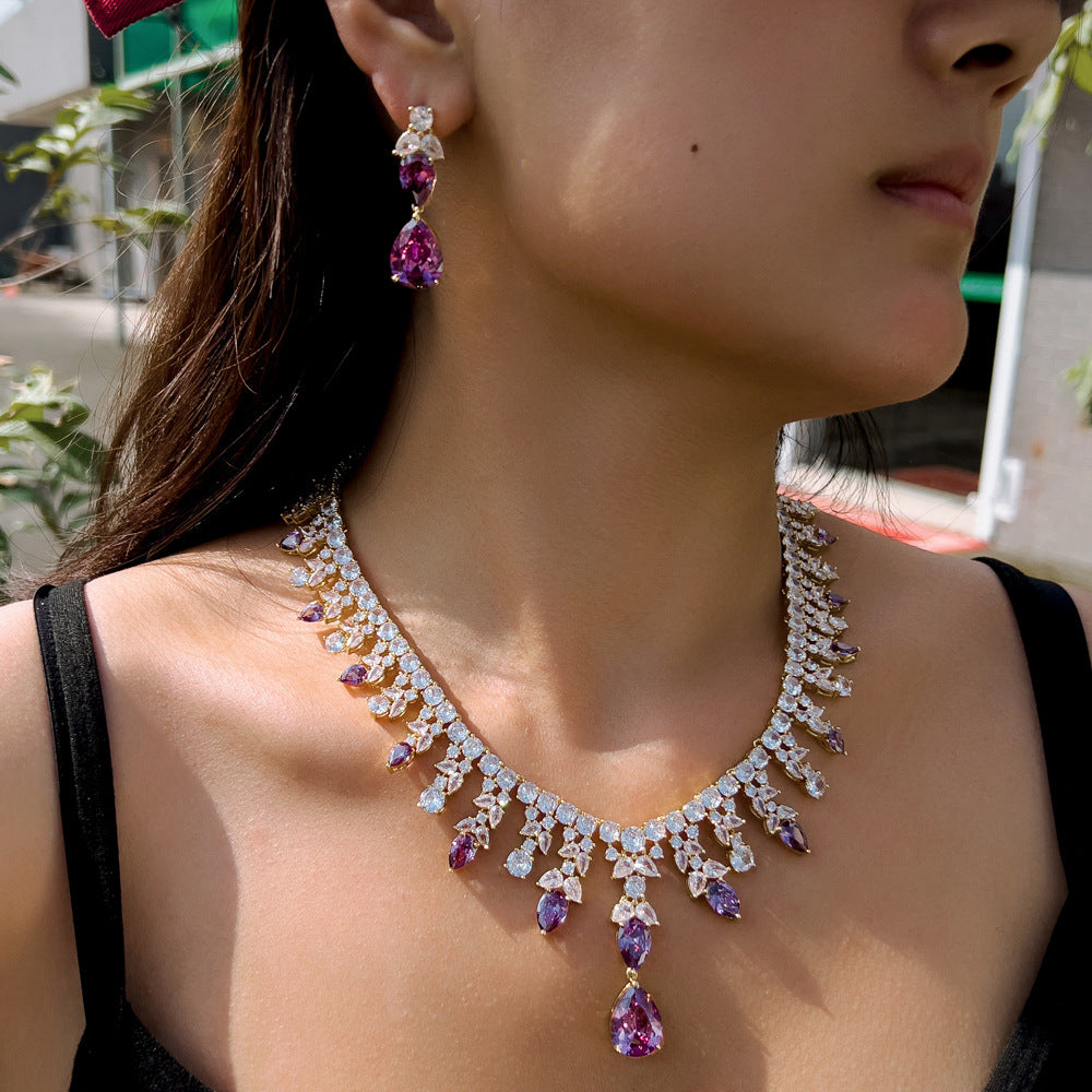 Women’s Purple Waterdrop Necklace & Earring Set