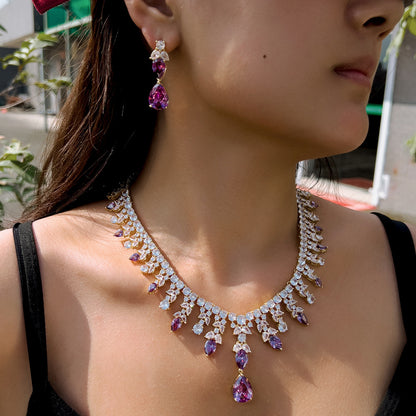 Women’s Purple Waterdrop Necklace & Earring Set