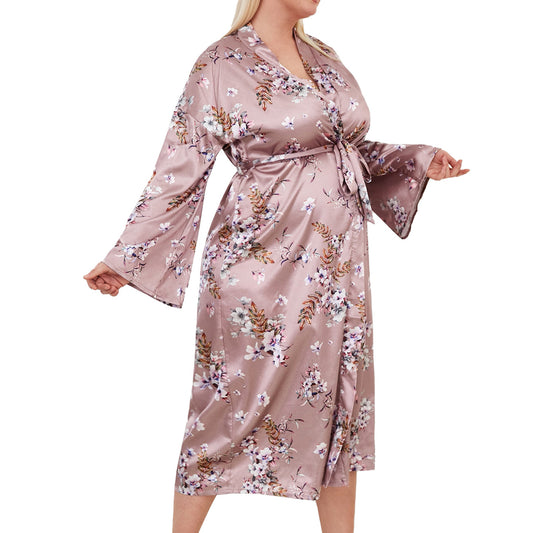 Flower Print V-Neck Bathrobe & Sleepwear