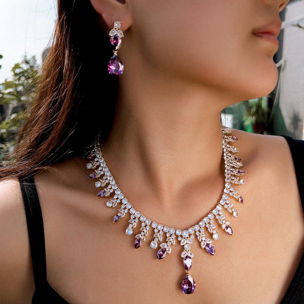 Women’s Purple Waterdrop Necklace & Earring Set