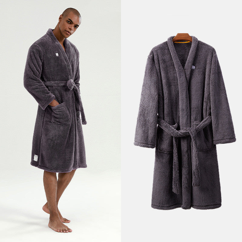 Men's Plush Coral Velvet Nightgown - Warm Robe