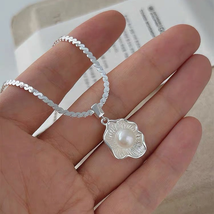 S925 Sterling Silver Poached Egg Pearl Necklace