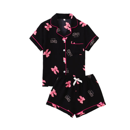 Women’s Bubble-Pleated Cardigan Printed Pajama Set