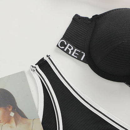 Sexy Backless Push-Up Lingerie Set – Supportive Bra with Lettered Shoulder Straps