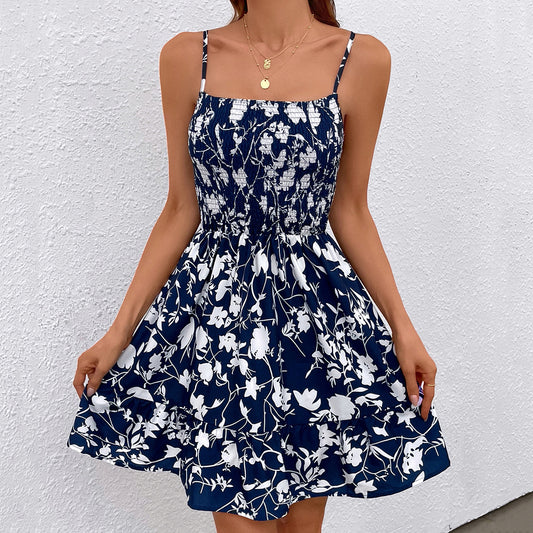 Women’s Printed Waist-Controlled Strap Tube Dress