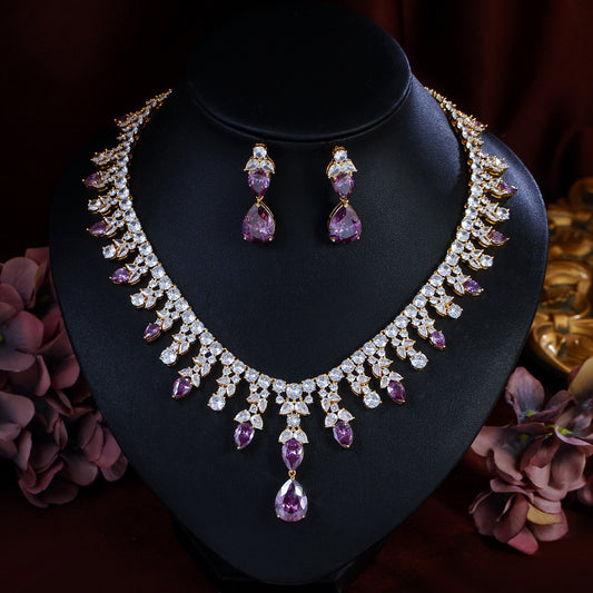 Women’s Purple Waterdrop Necklace & Earring Set