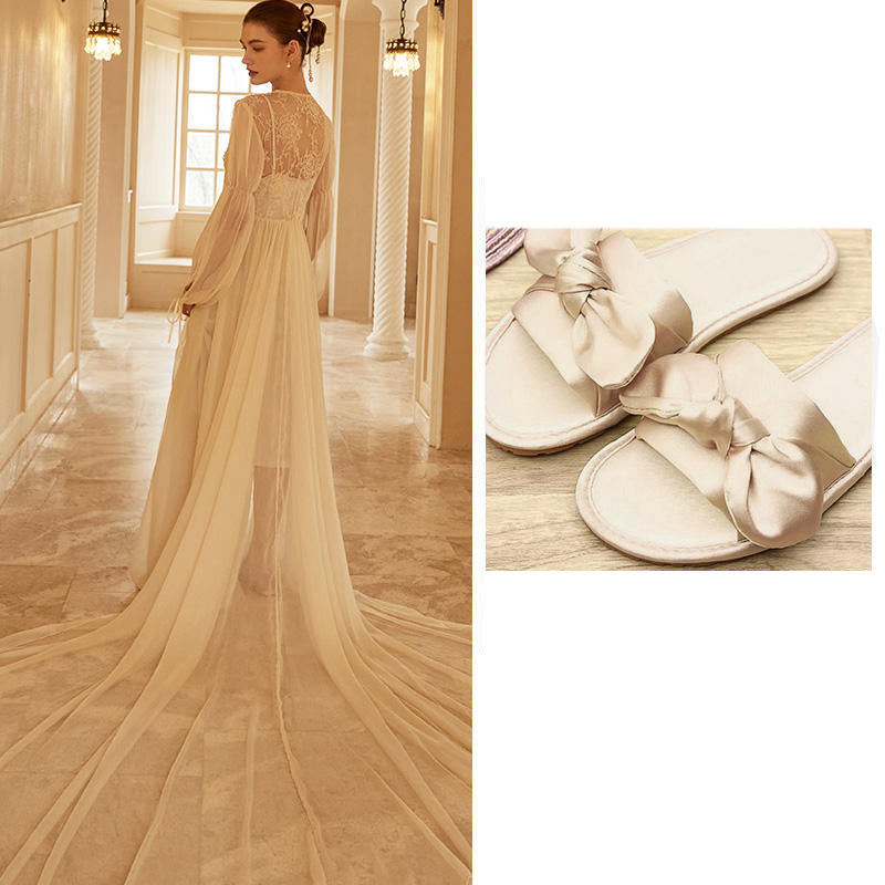 Women's Ostrich Feather Light Gauze Pajama Suspender Set